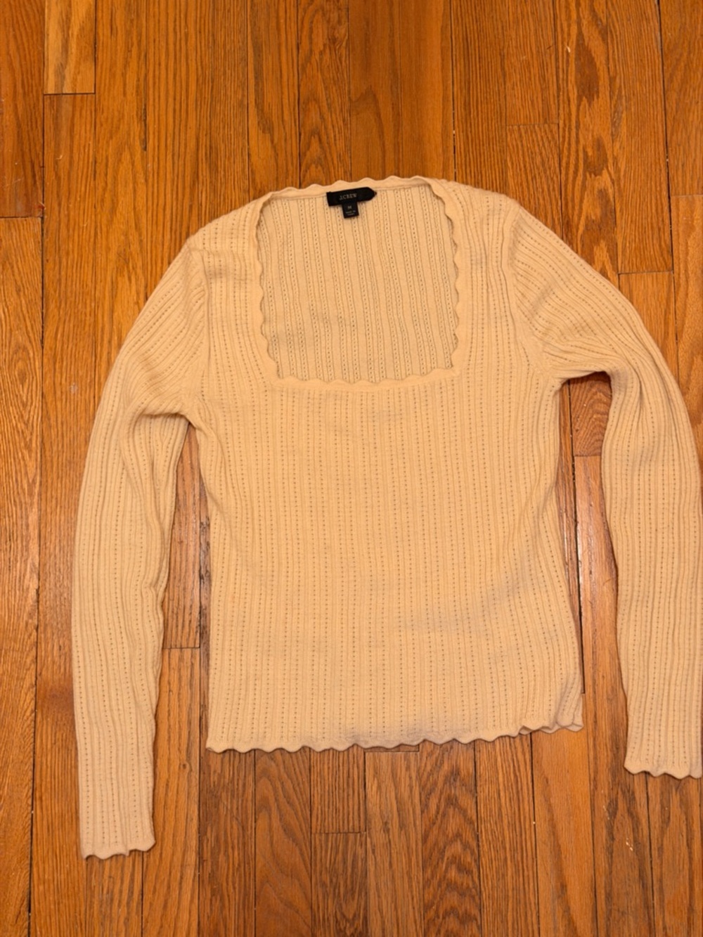 J. Crew women’s M ivory pointelle 100% Merino wool square neck sweater